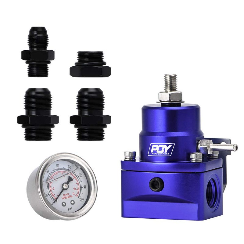 منظم ضغط وقود PQY AN8 تغذية AN6 خط العودة مجموعة مقياس 0160 PSI أزرق
