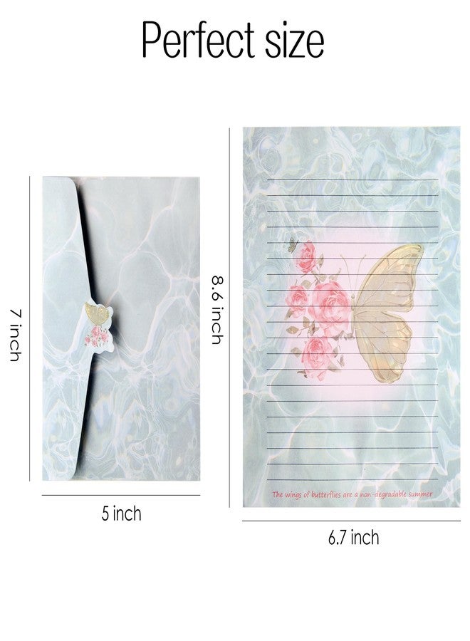 J6&H6 Stationary paper set with a Romantic Butterfly Rose design,5x7 inch envelopes & Premium Paper (16 Lined Sheets + 16 Matching Envelopes) for Love Letters,and Gift Giving (Butterfly Rose) - Image 2