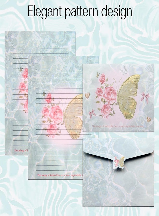 J6&H6 Stationary paper set with a Romantic Butterfly Rose design,5x7 inch envelopes & Premium Paper (16 Lined Sheets + 16 Matching Envelopes) for Love Letters,and Gift Giving (Butterfly Rose) - Image 3