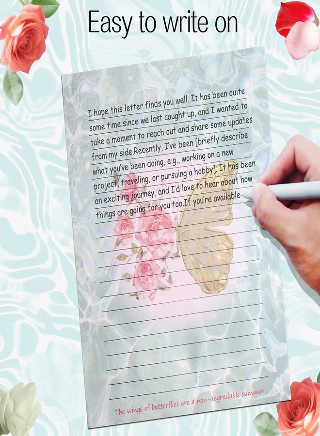 J6&H6 Stationary paper set with a Romantic Butterfly Rose design,5x7 inch envelopes & Premium Paper (16 Lined Sheets + 16 Matching Envelopes) for Love Letters,and Gift Giving (Butterfly Rose) - Image 5