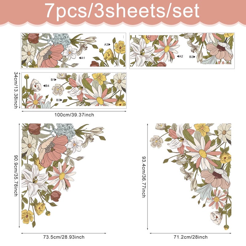 Kasubeso Large Pink Flowers Wall Decals, Colorful Floral Botanic Wall Stickers, Spring Peel and Stick Wallpaper for Girls Bedroom Nursery Classroom Living Room Wall Decor - Image 2