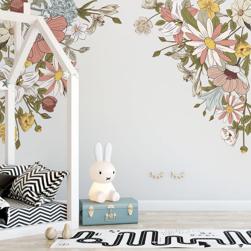 Kasubeso Large Pink Flowers Wall Decals, Colorful Floral Botanic Wall Stickers, Spring Peel and Stick Wallpaper for Girls Bedroom Nursery Classroom Living Room Wall Decor - Image 4
