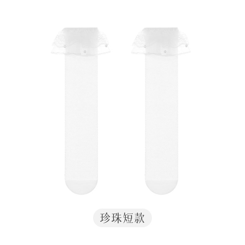 Summer Thin Children'S Mesh Socks Girls' Western-Style Lace Mid-Length Socks Baby White Combed Cotton Stockings - Image 1