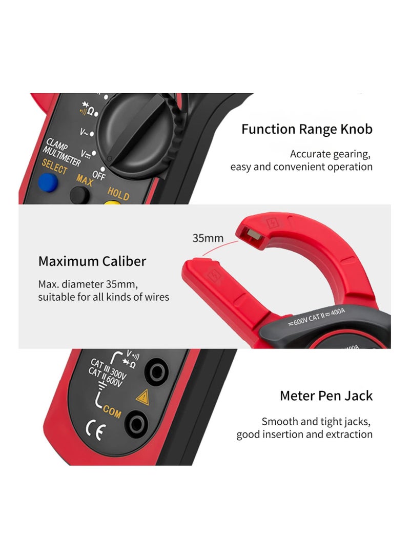 HOMESTAR Digital Clamp Meter, ST200 4000 Counts Multimeter Voltage Tester Amp Measuring AC DC Current Resistance Capacitance Diodes Frequency Continuity (Red)  - Image 5