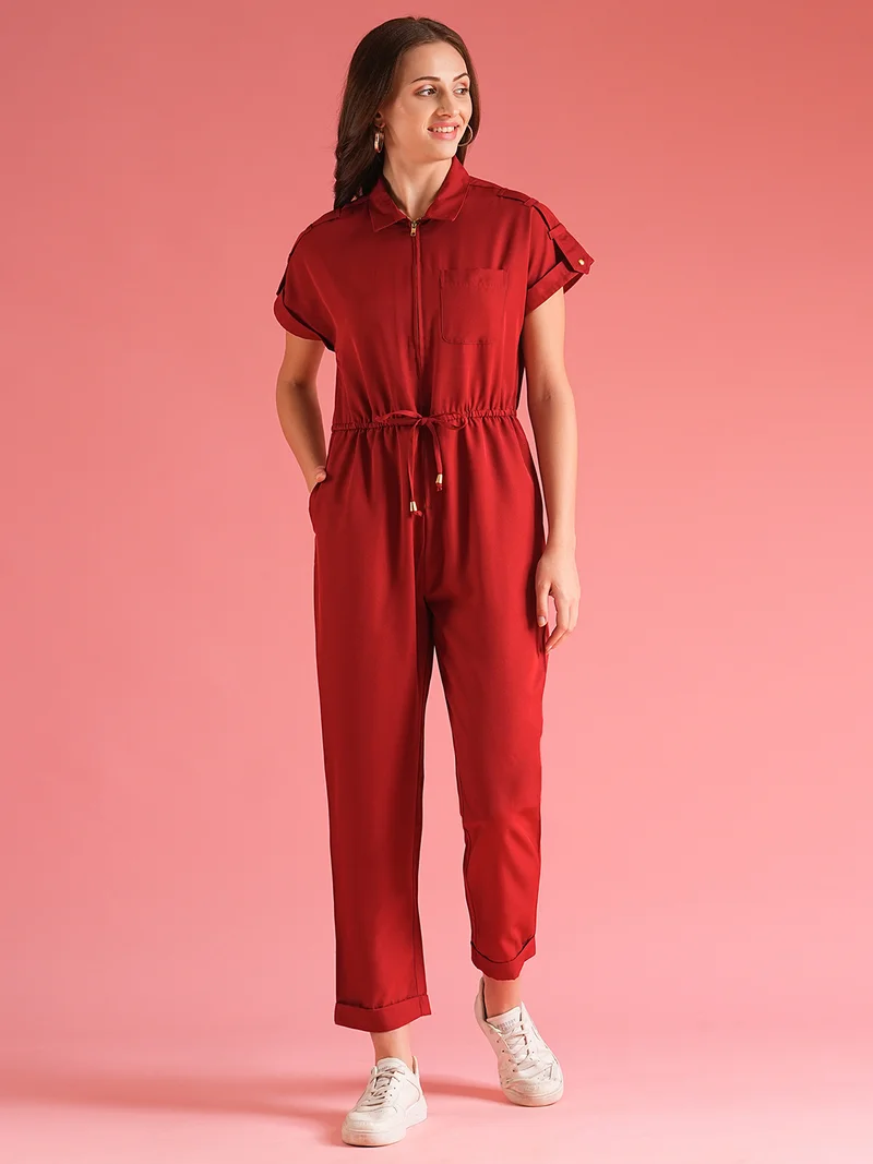 globus Women Shirt Collar Basic Jumpsuit