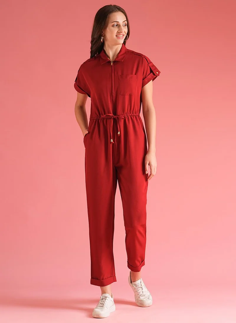 Globus Women Shirt Collar Basic Jumpsuit