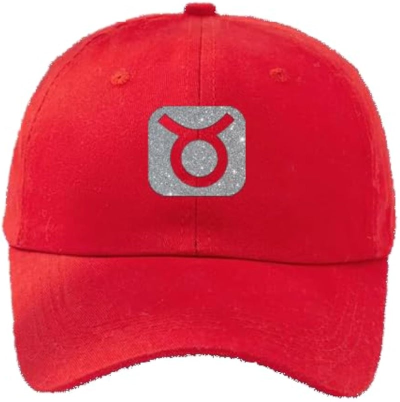 CAP (RED) Silver logo for men and women with sun protection.sports cap with distinctive shapes(Taurus) (122)