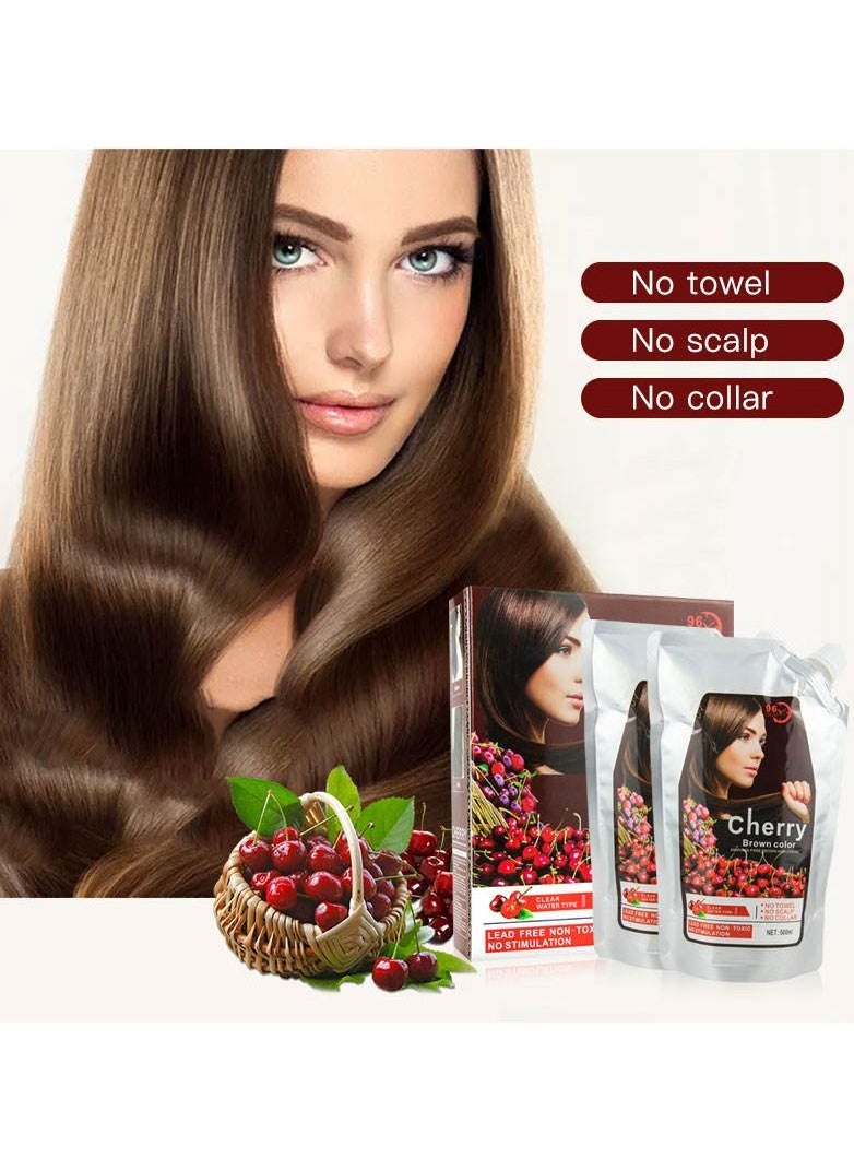 XiuWoo - Mokeru Cherry Color Cream Ammonia Free Hair Color Cream,Lead Free Non Toxic No Stimulation 500ml+500ml(Dark Brown) - Image 1