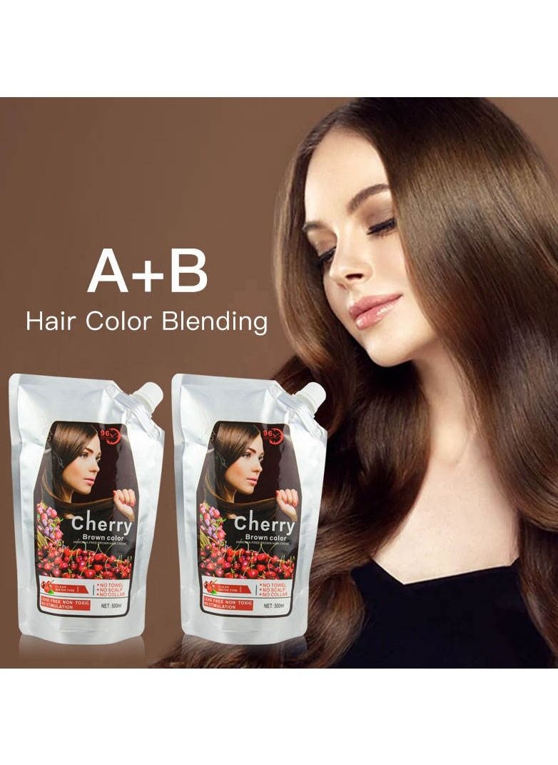 XiuWoo - Mokeru Cherry Color Cream Ammonia Free Hair Color Cream,Lead Free Non Toxic No Stimulation 500ml+500ml(Dark Brown) - Image 1