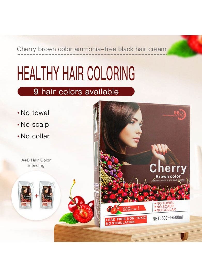 XiuWoo - Mokeru Cherry Color Cream Ammonia Free Hair Color Cream,Lead Free Non Toxic No Stimulation 500ml+500ml(Dark Brown) - Image 1