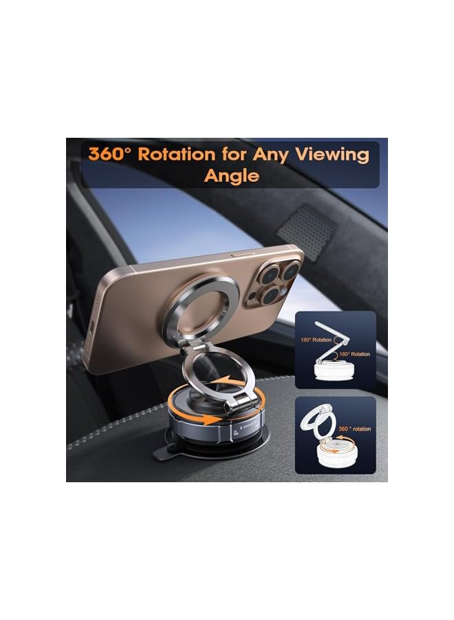 S-TOP Upgraded Suction Cup Phone Car Mount 360° Zinc Alloy Phone Stand Vacuum Magnetic Car Holder for  Mount 98 LBS Ultra Accessories for iPhone 17 16 15 14 13 12 Android - Image 3