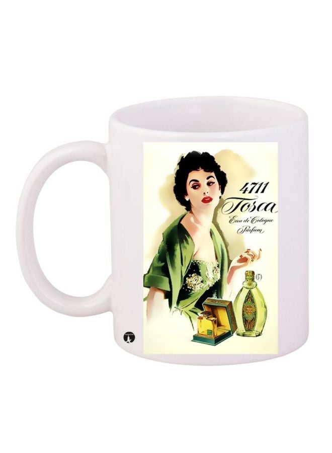 RYN Woman Perfume Themed Coffee Mug White/Beige/Green 11ounce