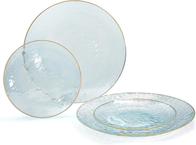 OCCASIONS FINEST PLASTIC TABLEWARE " OCCASIONS " 240 Plates Pack,(120 Guests) Heavyweight Premium Disposable Plastic Plates Set -120 x 10'' Dinner + 120 x 7'' Salad / Dessert (Coastal Clear & Gold) - Image 1