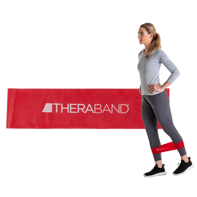 TheraBand شريط مقاومة ثيراباند - شريط حلقي محترف من اللاتكس صغير لبيلاتس السفلية وكروس فيت واليوغا والتمدد والعلاج الطبيعي وتدريب القوة بدون أوزان 12 بوصة أحمر متوسط للمبتدئين المستوى 2 - Image 2