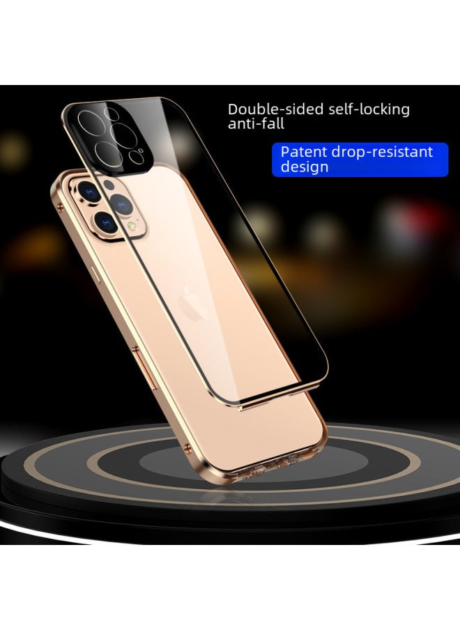 Generic - Suitable For Iphone14 Double-sided Buckle Magnetic King Mobile Phone Case For Iphone 13Promax Ultra-thin Glass Protective Case 12-Color:Green-Applicable Model:For Iphone 14 Pro [double-sided Buckle + Lens Full Package]] - Image 1