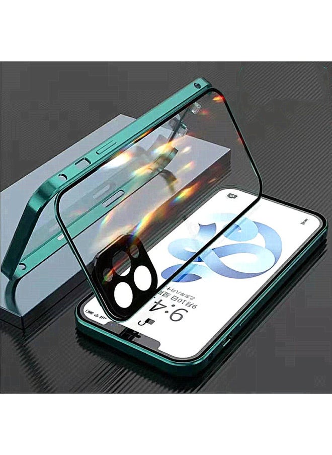 Generic - Suitable For Iphone14 Double-sided Buckle Magnetic King Mobile Phone Case For Iphone 13Promax Ultra-thin Glass Protective Case 12-Color:Green-Applicable Model:For Iphone 14 Pro [double-sided Buckle + Lens Full Package]] - Image 1