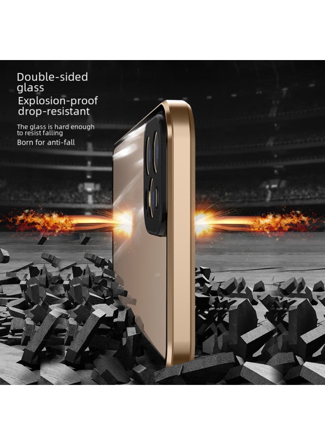 Generic - Suitable For Iphone14 Double-sided Buckle Magnetic King Mobile Phone Case For Iphone 13Promax Ultra-thin Glass Protective Case 12-Color:Green-Applicable Model:For Iphone 14 Pro [double-sided Buckle + Lens Full Package]] - Image 1