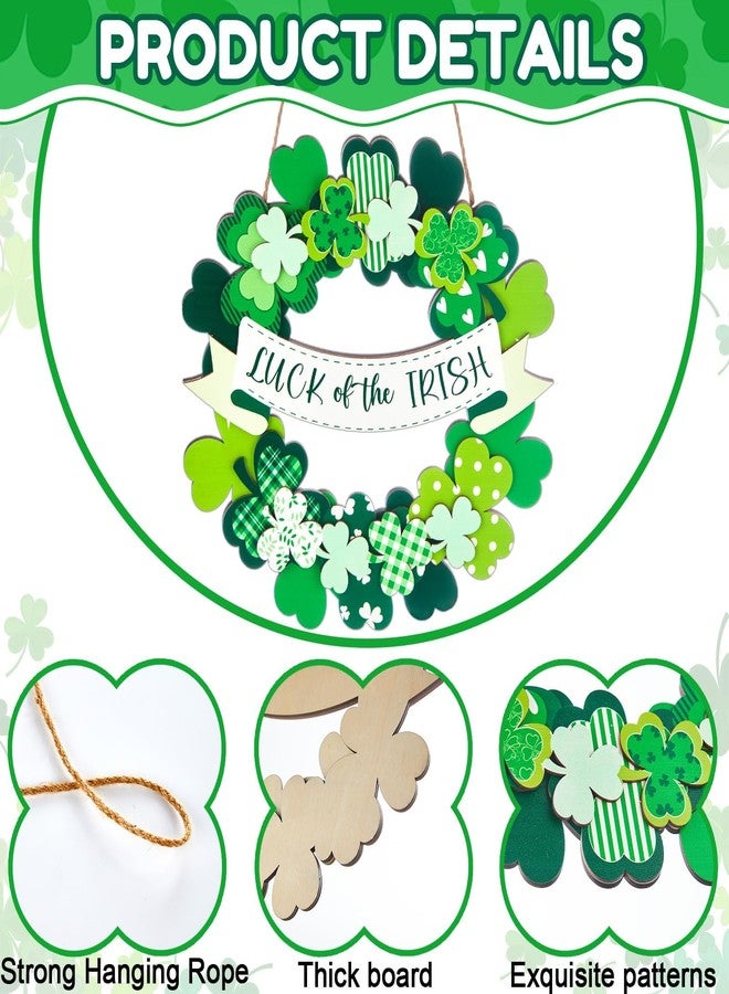 OBUSATT St Patrick’s Day Shamrock Door Sign Shamrock Wooden Wreath Green Clover Hanging Sign 3D Lucky Irish Ornament Wood Wreath for St. Patrick's Day Spring March Home Front Doors Wall Window Porch Decor - Image 3