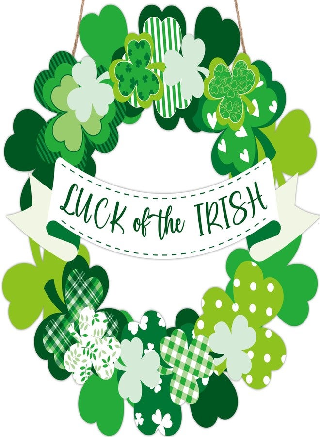 OBUSATT St Patrick’s Day Shamrock Door Sign Shamrock Wooden Wreath Green Clover Hanging Sign 3D Lucky Irish Ornament Wood Wreath for St. Patrick's Day Spring March Home Front Doors Wall Window Porch Decor - Image 1