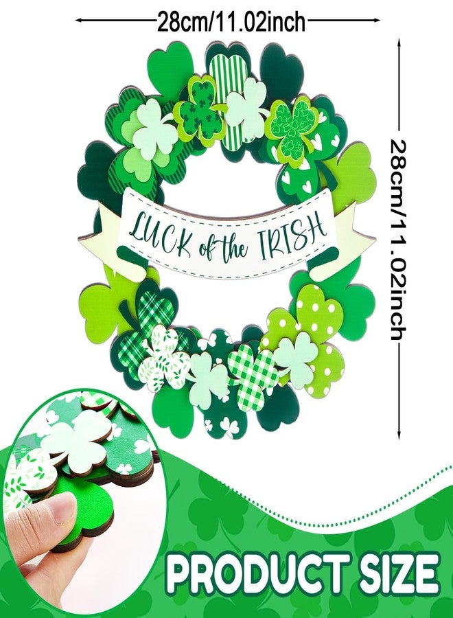 OBUSATT St Patrick’s Day Shamrock Door Sign Shamrock Wooden Wreath Green Clover Hanging Sign 3D Lucky Irish Ornament Wood Wreath for St. Patrick's Day Spring March Home Front Doors Wall Window Porch Decor - Image 2
