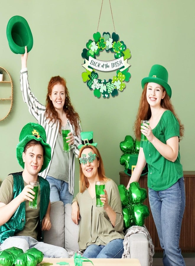 OBUSATT St Patrick’s Day Shamrock Door Sign Shamrock Wooden Wreath Green Clover Hanging Sign 3D Lucky Irish Ornament Wood Wreath for St. Patrick's Day Spring March Home Front Doors Wall Window Porch Decor - Image 4