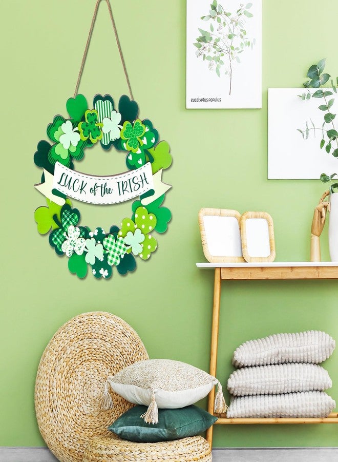OBUSATT St Patrick’s Day Shamrock Door Sign Shamrock Wooden Wreath Green Clover Hanging Sign 3D Lucky Irish Ornament Wood Wreath for St. Patrick's Day Spring March Home Front Doors Wall Window Porch Decor - Image 5