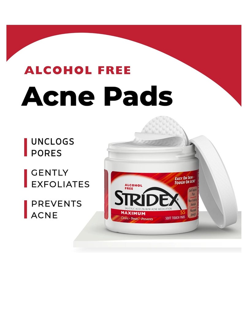 Stridex Stridex Medicated Acne Pads, Maximum, 55 Count – Facial Cleansing Wipes, Alcohol Free, Acne Treatment for Face, For Moderate Acne, Smooth Application  - Image 3