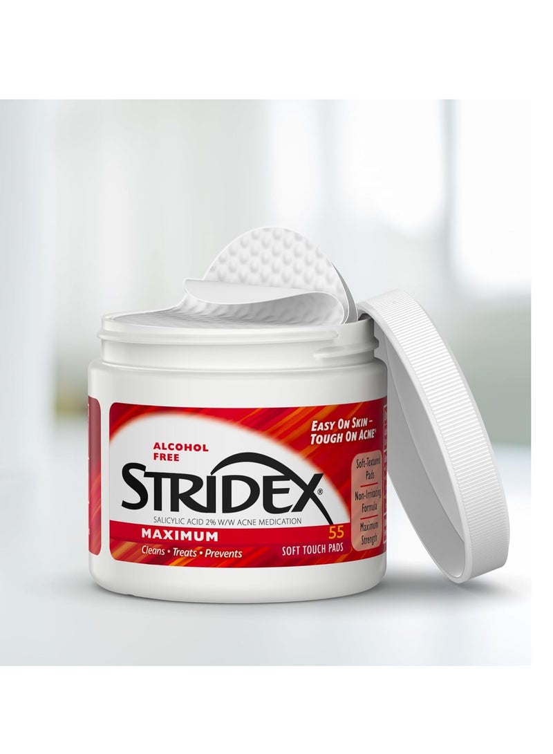Stridex Stridex Medicated Acne Pads, Maximum, 55 Count – Facial Cleansing Wipes, Alcohol Free, Acne Treatment for Face, For Moderate Acne, Smooth Application  - Image 2