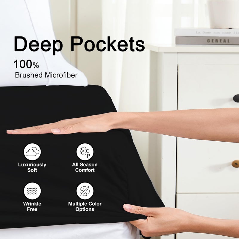 Hotella 100% Microfiber King Size Fitted Sheet Only, 78x80 inches Hotel Quality Deep Pocket Bottom Sheet, Fit for 6" 8" 14" Matress, Machine Washable and Non-Fade, Snug Fit & Stay in Place,Black - Image 3