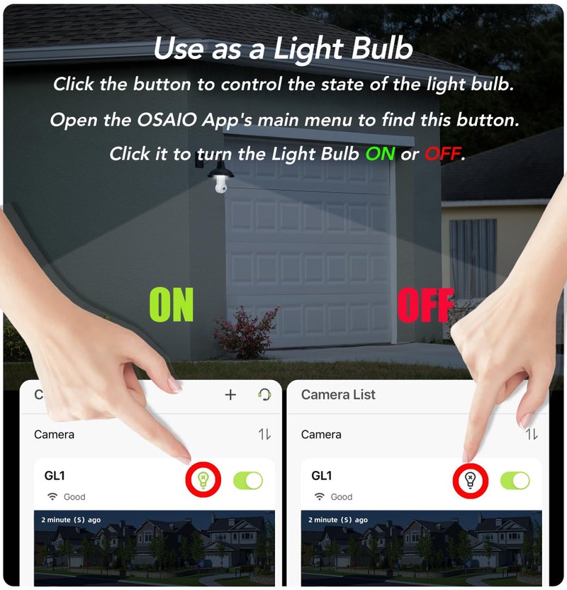 GNCC 2K Light Bulb Security Camera, 2.4GHz Only, 355Â° Wireless Outdoor Camera, Full-Color Night Vision, Motion Detection, Easy Install, Local & Cloud Storage Requires Subscription (1-Pack, White) - Image 2