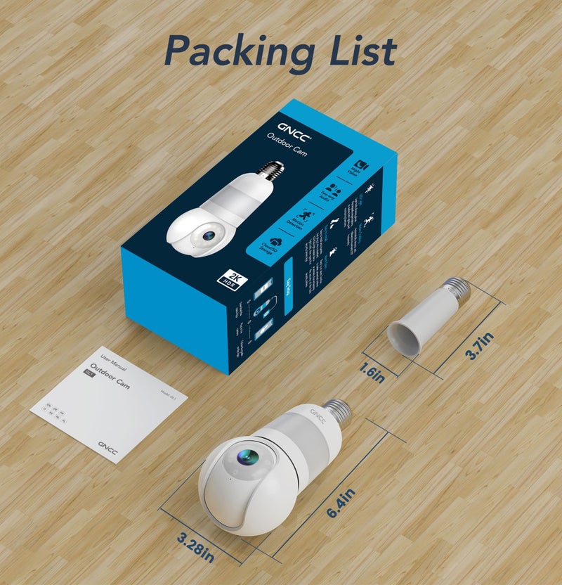 GNCC 2K Light Bulb Security Camera, 2.4GHz Only, 355Â° Wireless Outdoor Camera, Full-Color Night Vision, Motion Detection, Easy Install, Local & Cloud Storage Requires Subscription (1-Pack, White) - Image 3