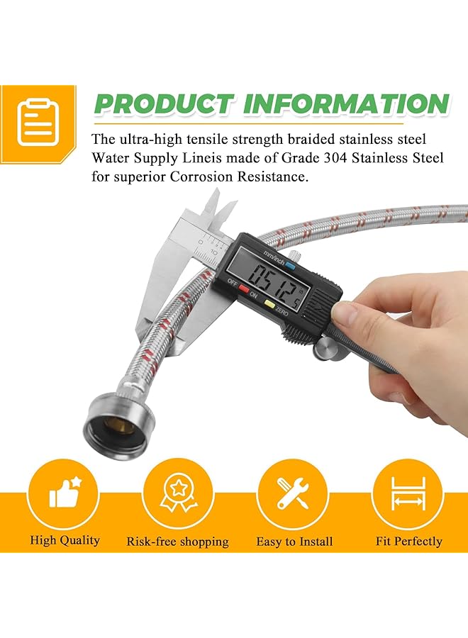 إيروريكس خراطيم غسالة من الفولاذ المقاوم للصدأ بطول 4 أقدام مقاومة للانفجار مكونة من قطعتين من خراطيم إمداد المياه الساخنة والباردة لجميع الغسالات - Image 5