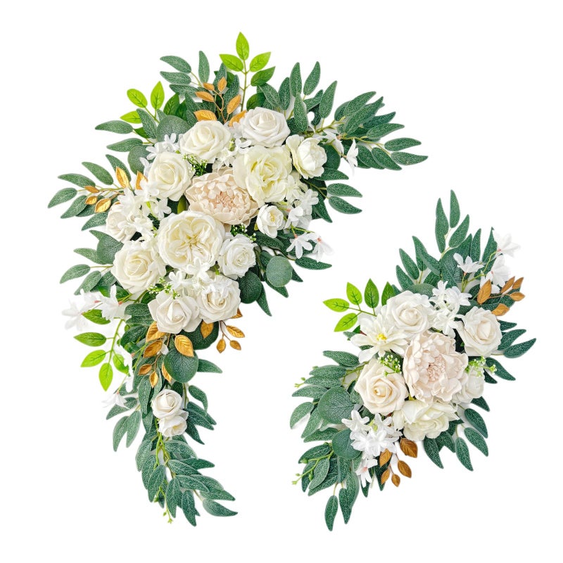 Odouzy Pack of 2 Wedding Arch Flowers, Faux Flowers, Wisteria Hanging Flowers, Flower Garland Be Suited to Aisle Decorations for Wedding Ceremony,Wedding Arches for Ceremony,Wedding Arch (White) - Image 1