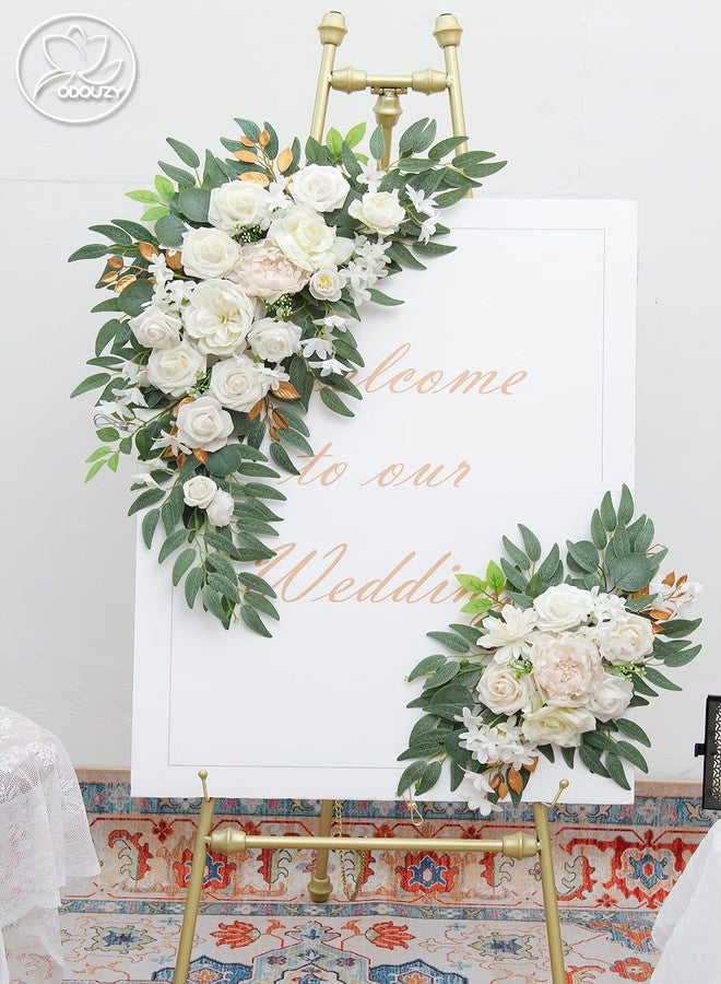 Odouzy Pack of 2 Wedding Arch Flowers, Faux Flowers, Wisteria Hanging Flowers, Flower Garland Be Suited to Aisle Decorations for Wedding Ceremony,Wedding Arches for Ceremony,Wedding Arch (White) - Image 2