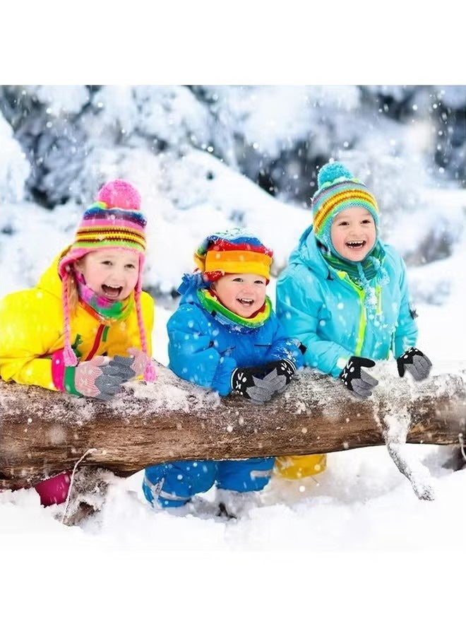 2 Pairs Kids Winter Gloves Warm Knitted Soft Gloves Cute Cat Thermal Full Fingers Stretch Gloves Outdoor School Costume Daily Wearing for Boys Girls 3-8 Years Old (Black+Pink) - Image 5