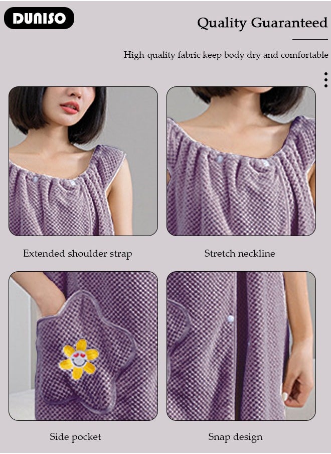 Women Bath Robe With Pocket, Off-shoulder Wearable Bath Towel With Snap Button, Bathrobe Suitable For Sauna Beach Swimming Pool Gym Travel