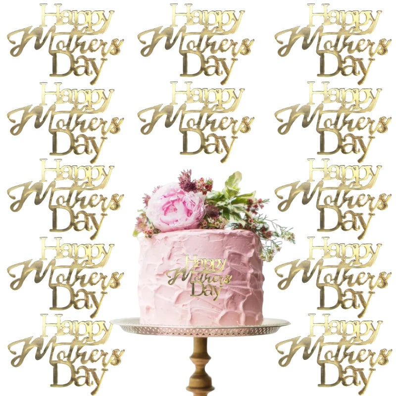 AUOCATTAIL 12 Pcs Happy Mothers Day Cake Toppers Gold Acrylic Mirror Cupcake Topper Engraved Cake Decorations for Moms Birthday Party Dessert DIY Decor Supplies - Image 3