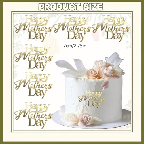 AUOCATTAIL 12 Pcs Happy Mothers Day Cake Toppers Gold Acrylic Mirror Cupcake Topper Engraved Cake Decorations for Moms Birthday Party Dessert DIY Decor Supplies - Image 5