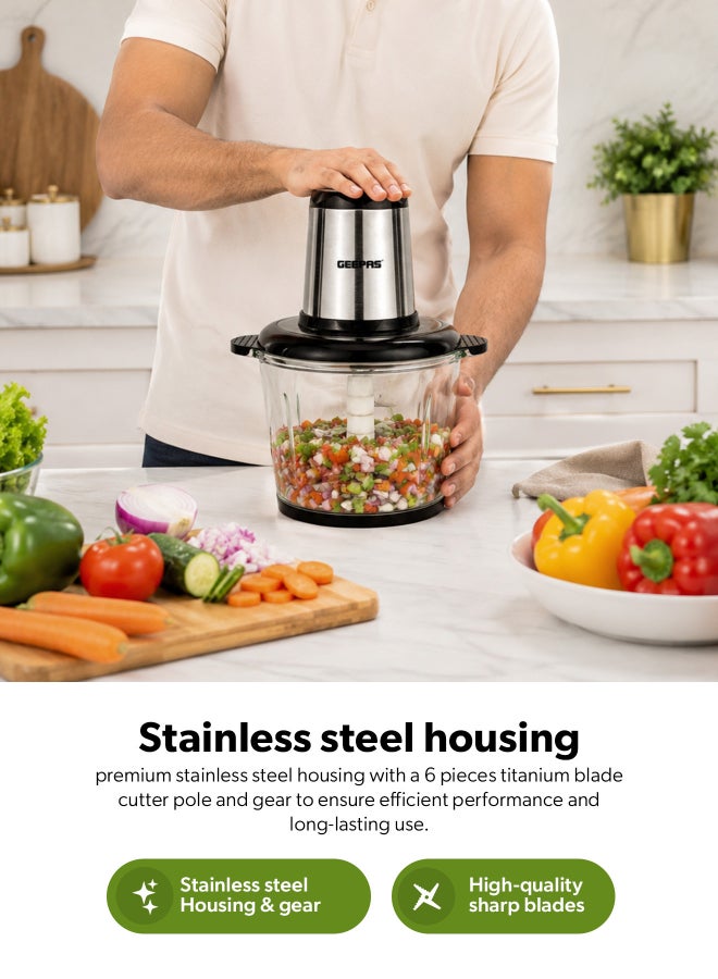 GEEPAS 3.0 liter Multi Chopper Compact Multi-Purpose Chopping Machine, Mincing Function, Coarse and Fine/ Stainless Steel Housing, Cutter Pole and Gear, Suitable for Vegetables, Fruits, Meat 3 L 500 W GMC42029 BLACK AND SILVER - Image 3