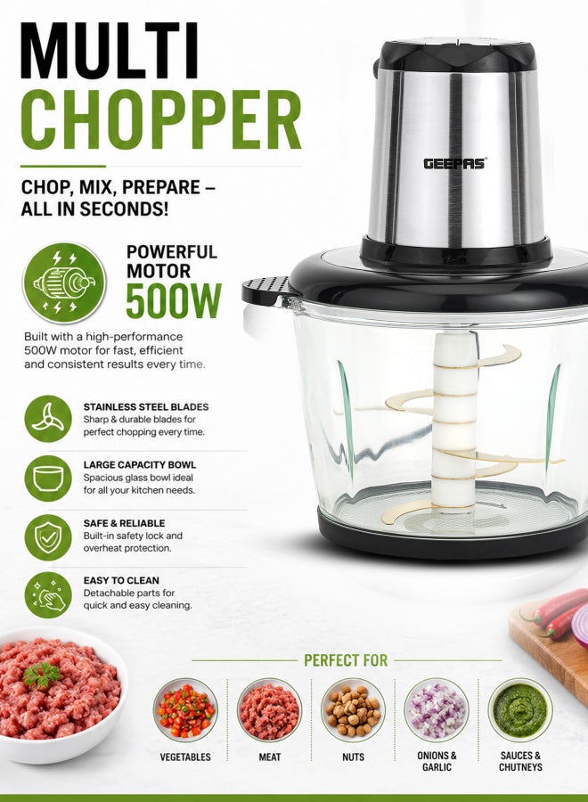 GEEPAS 3.0 liter Multi Chopper Compact Multi-Purpose Chopping Machine, Mincing Function, Coarse and Fine/ Stainless Steel Housing, Cutter Pole and Gear, Suitable for Vegetables, Fruits, Meat 3 L 500 W GMC42029 BLACK AND SILVER - Image 4