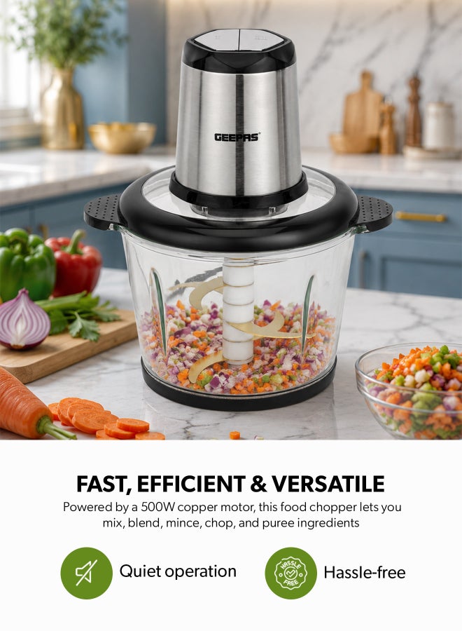GEEPAS 3.0 liter Multi Chopper Compact Multi-Purpose Chopping Machine, Mincing Function, Coarse and Fine/ Stainless Steel Housing, Cutter Pole and Gear, Suitable for Vegetables, Fruits, Meat 3 L 500 W GMC42029 BLACK AND SILVER - Image 5