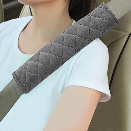 Amooca Soft Auto Seat Belt Cover Seatbelt Shoulder Pad Cushions 2 PCS for a More Comfortable Driving Universal Fit for All Cars and Backpack Dark Gray - Image 1