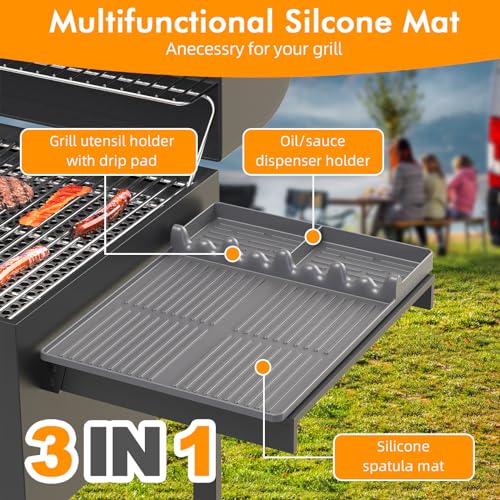 Bolycen Griddle Mat Compatible with Blackstone, Silicone Grill Tools with Drip Pad, Spatula Mat for Outdoor Grill, Side Shelf Pad (Grey) - Image 3
