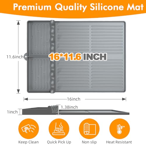 Bolycen Griddle Mat Compatible with Blackstone, Silicone Grill Tools with Drip Pad, Spatula Mat for Outdoor Grill, Side Shelf Pad (Grey) - Image 4