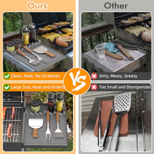 Bolycen Griddle Mat Compatible with Blackstone, Silicone Grill Tools with Drip Pad, Spatula Mat for Outdoor Grill, Side Shelf Pad (Grey) - Image 2