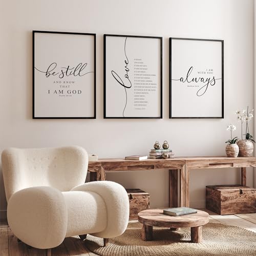 Heiple Framed Be Still and Know that I am God Sign Love is Patient Love is Kind Wall Art Set of 3 with Wooden Frame for Home Bedroom Decor Bible Verse Scripture Art Christian Religious Wall Decor (Gray, 11”x14”) - Image 3