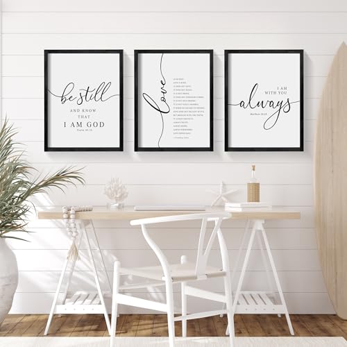 Heiple Framed Be Still and Know that I am God Sign Love is Patient Love is Kind Wall Art Set of 3 with Wooden Frame for Home Bedroom Decor Bible Verse Scripture Art Christian Religious Wall Decor (Gray, 11”x14”) - Image 2
