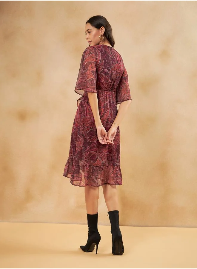 FEMELLA Paisley Print Ruffle Hem Wrap Midi Dress by Styli