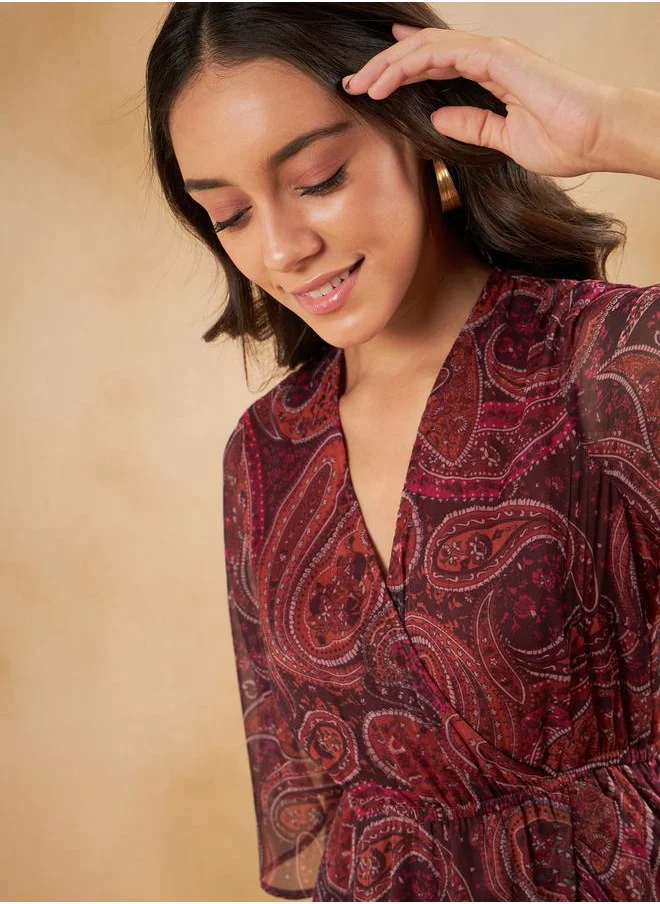 FEMELLA Paisley Print Ruffle Hem Wrap Midi Dress by Styli