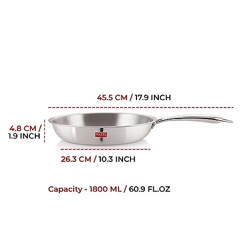 HAZEL Triply Stainless Steel Induction Bottom Fry Pan with Stainless Steel Lid, 1.8 Litre, 24 cm - Image 4